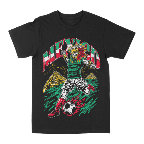 Mexico Aztec Skeleton Warrior Soccer T-Shirt - Stonk Shark Co.
