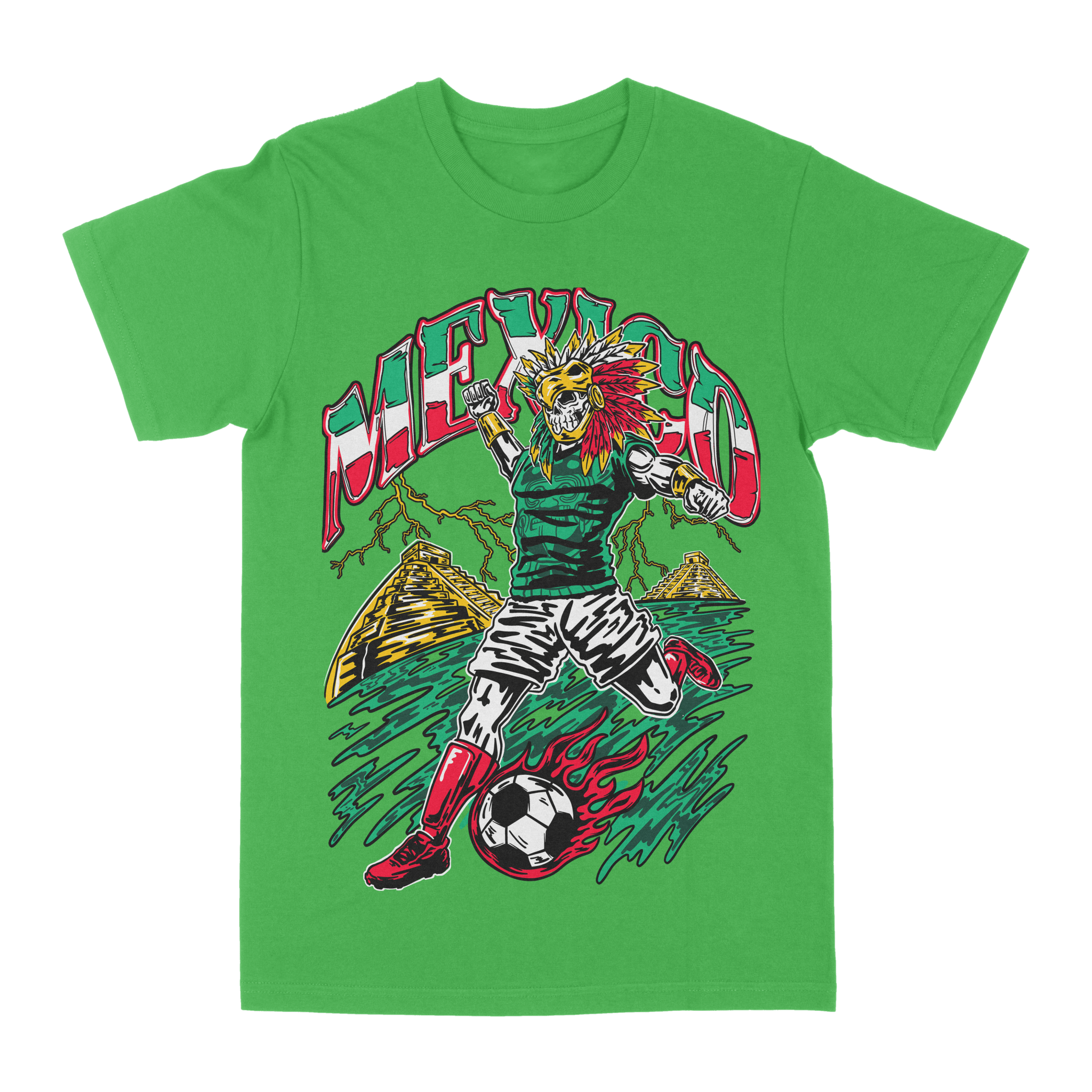 Mexico Aztec Skeleton Warrior Soccer T-Shirt - Stonk Shark Co.