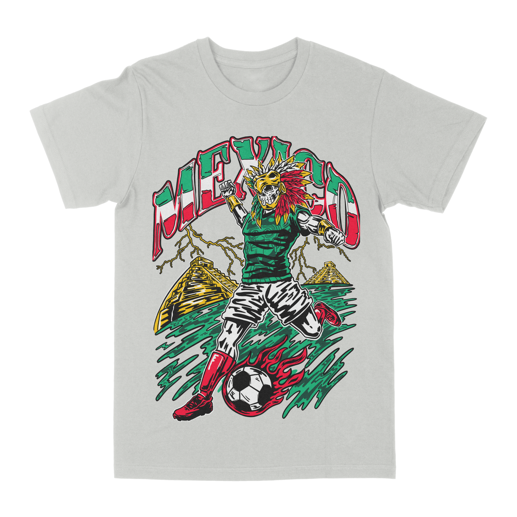 Mexico Aztec Skeleton Warrior Soccer T-Shirt - Stonk Shark Co.