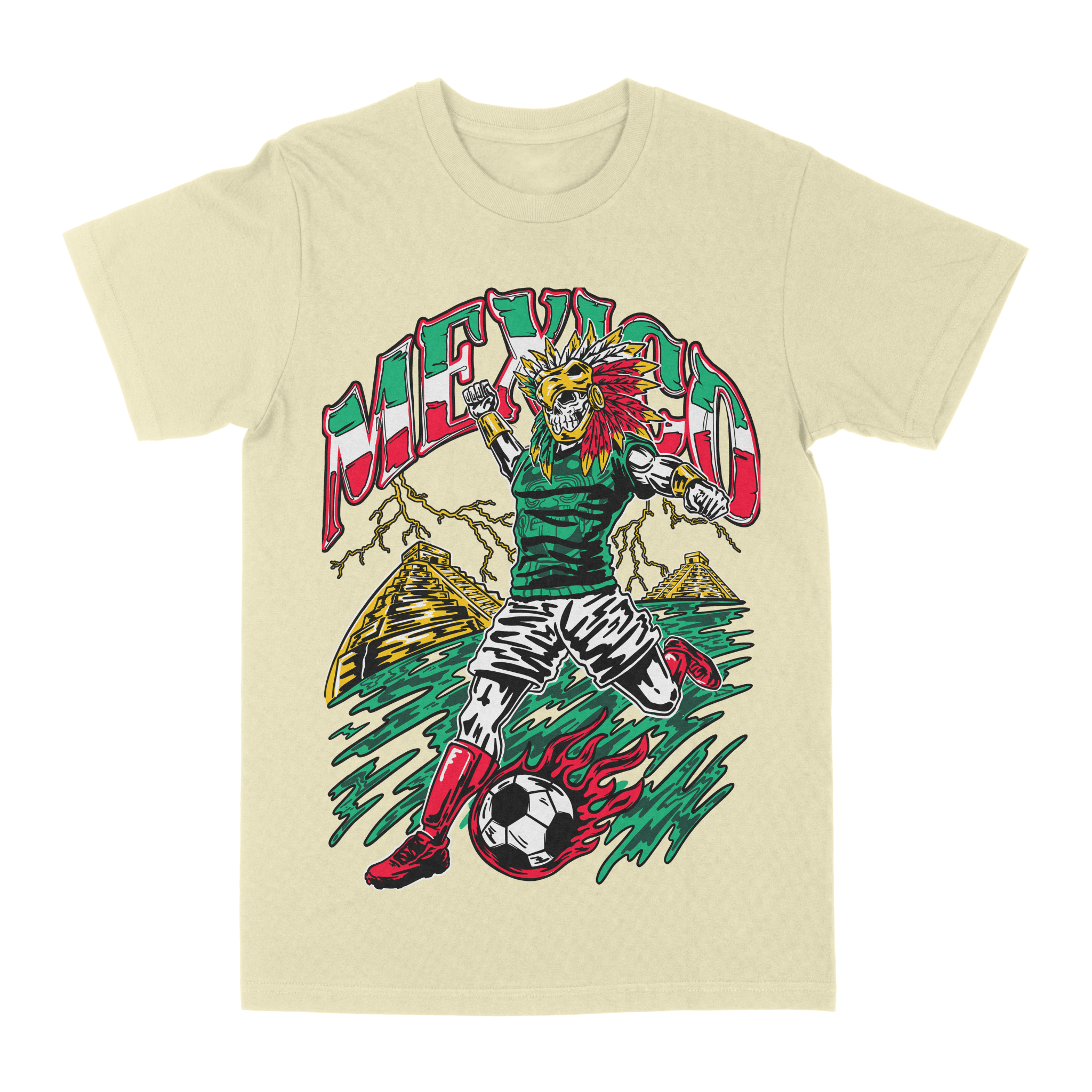 Mexico Aztec Skeleton Warrior Soccer T-Shirt - Stonk Shark Co.